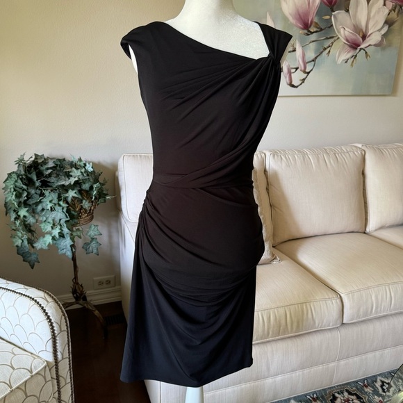 New York & Company Little Black Dress Asymmetrical Ruched Cocktail Party Dress - Picture 3 of 16